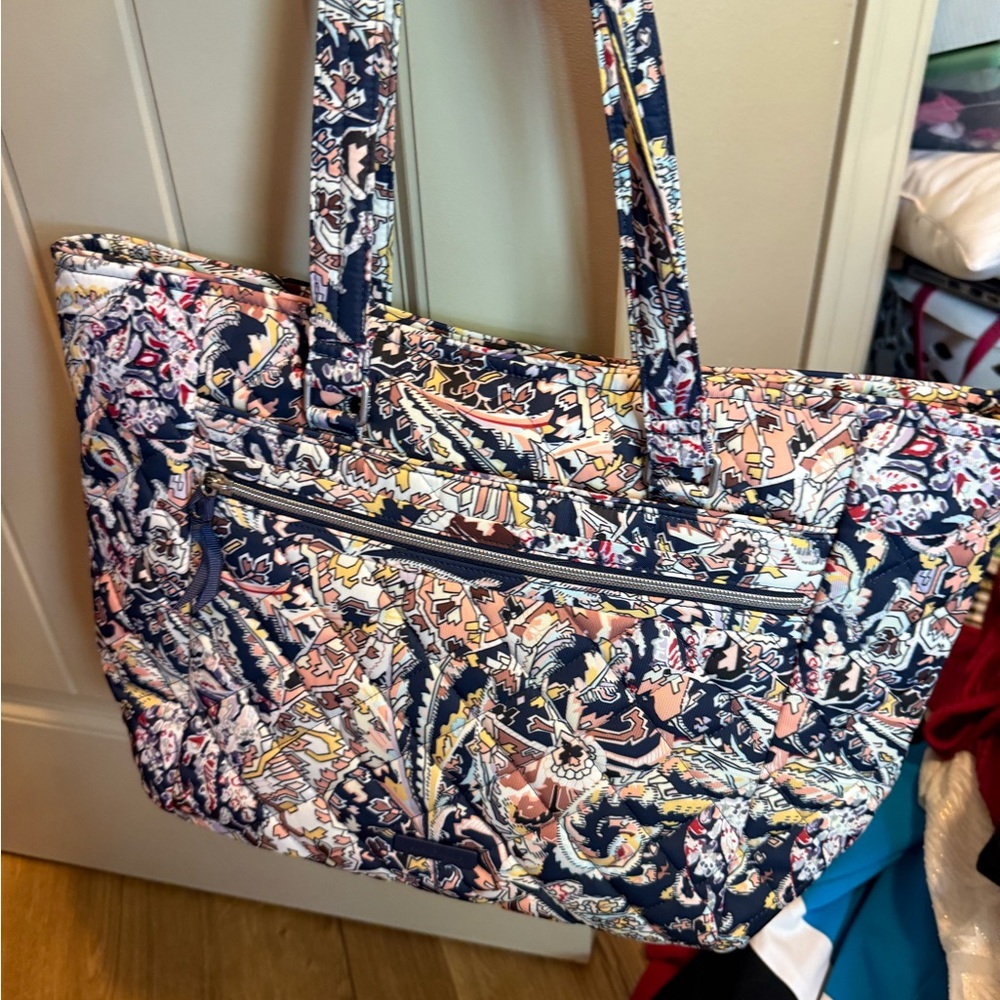 Vera Bradley Pink and Blue Laptop Bag with Artistic Floral Design